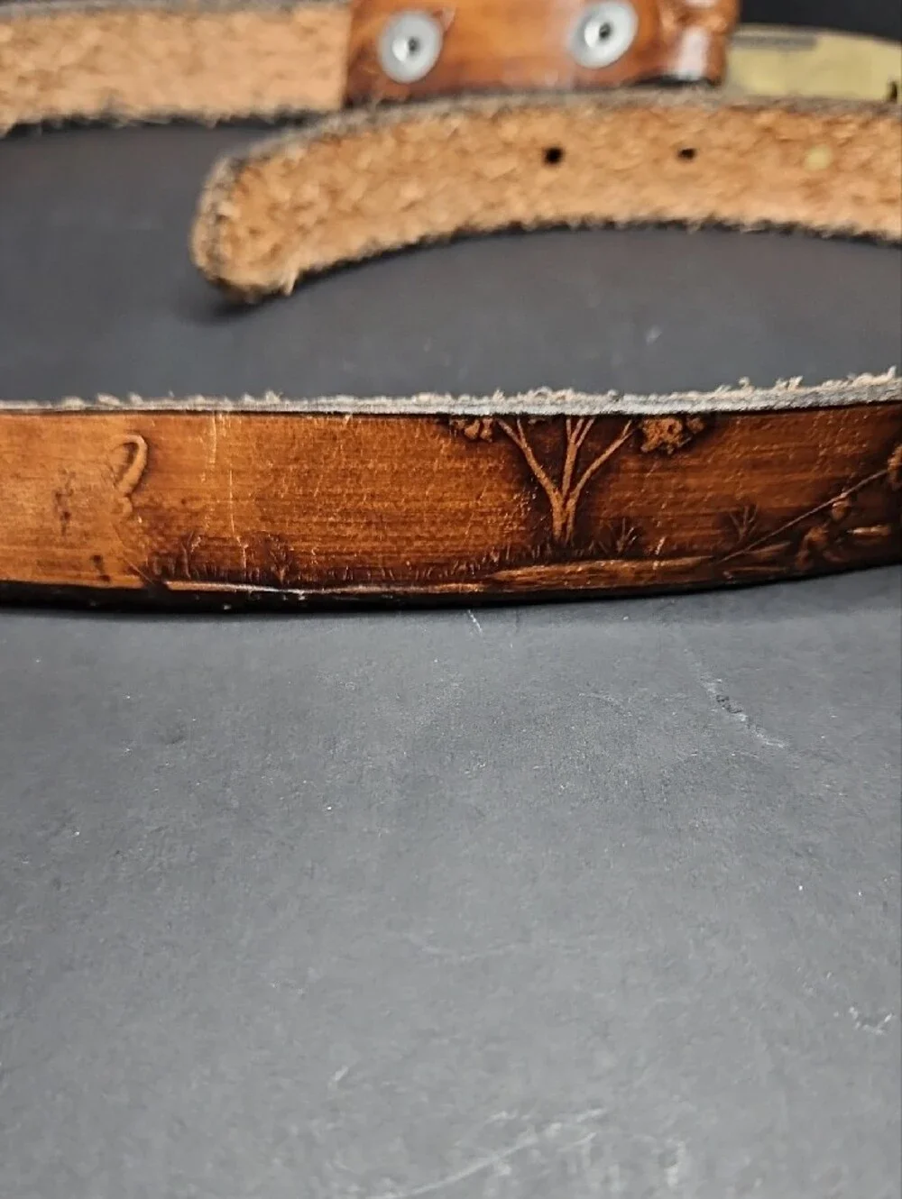 Hand Crafted Brown Leather Kids Belt with Engraved 'HAYDEN' and Scenic Buckle